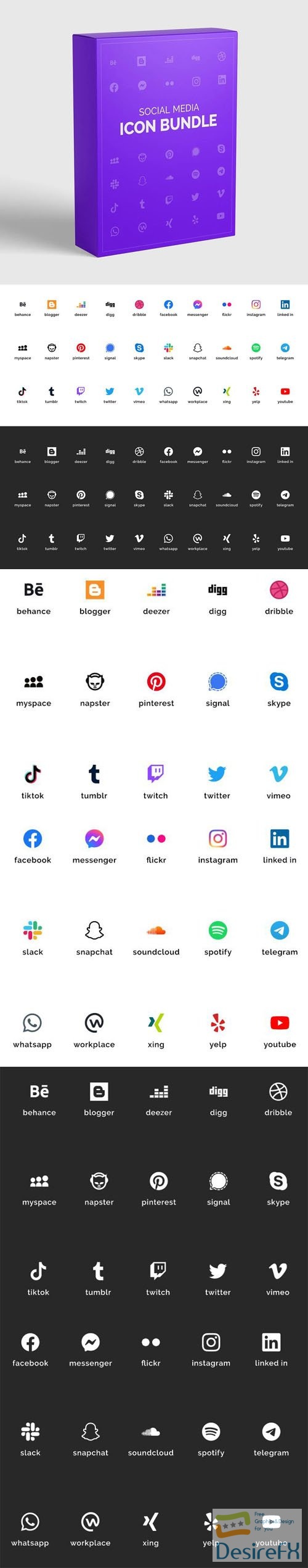 Icon Bundle - 30 Official Social Media Vector Icons Color/Black/White