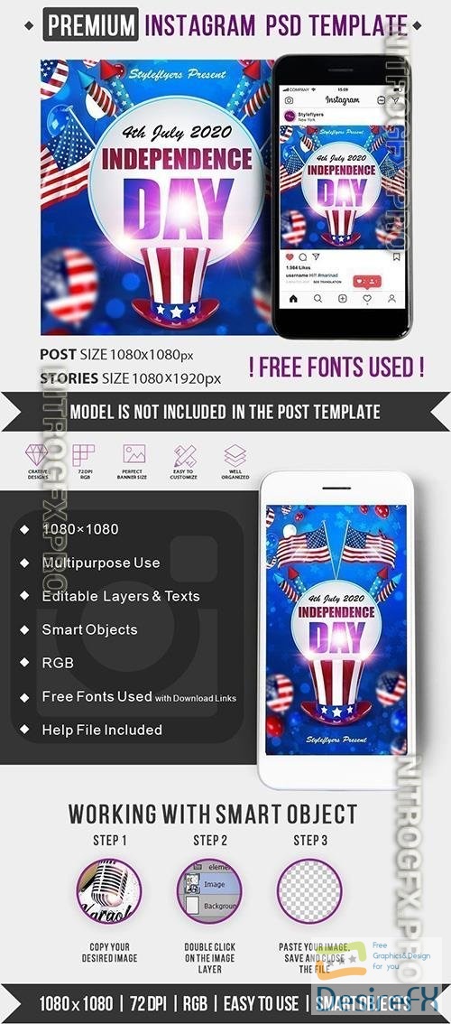 Independence Day Instagram Post and Story Template PSD