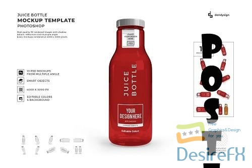 Juice Bottle 3D Mockup Template Bundle - 1511821