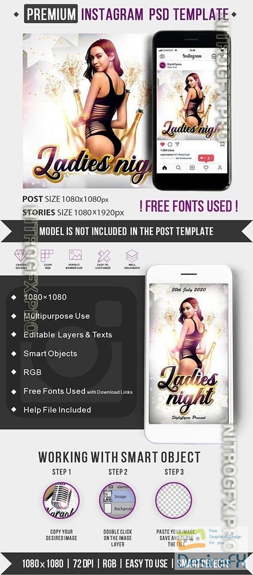 Ladies Night Instagram Post and Story Template  PSD