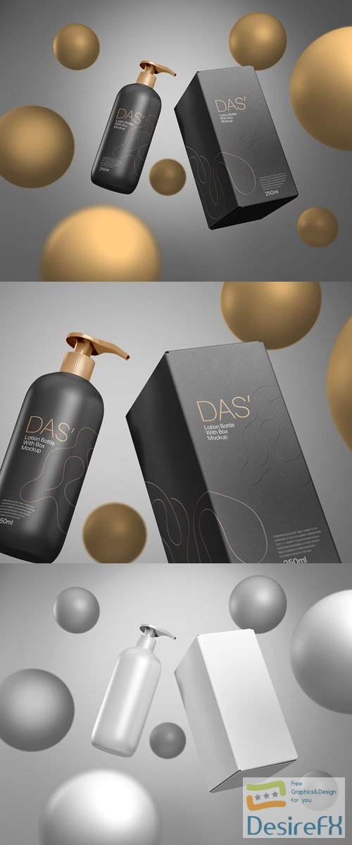 Lotion Bottle for Skincare with Box PSD Mockup Template