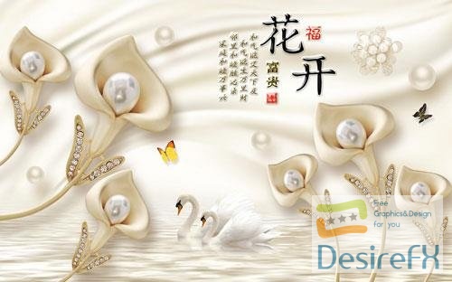 Luxury diamond flower swan jewelry background wall
