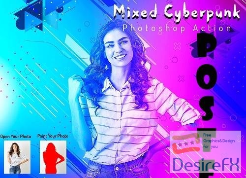 Mixed Cyberpunk Photoshop Action - 6436029