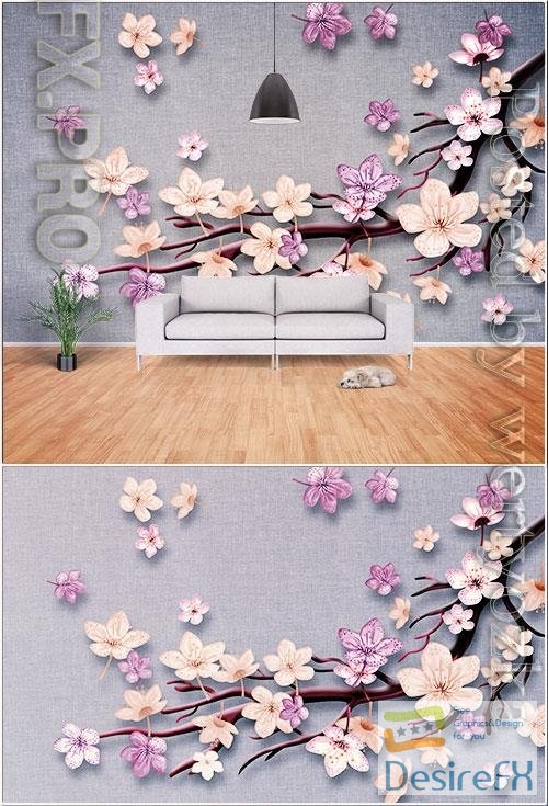 New plum blossom flower luxury elegant 3d stereo tv background wall
