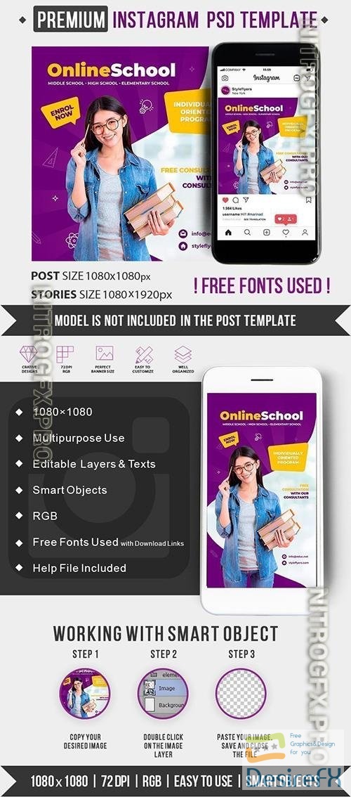 Online School Instagram Post and Story Template PSD