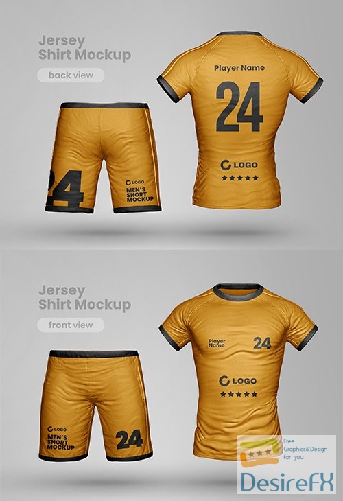Realistic sportwear mockup with shorts and t shirt fullbody