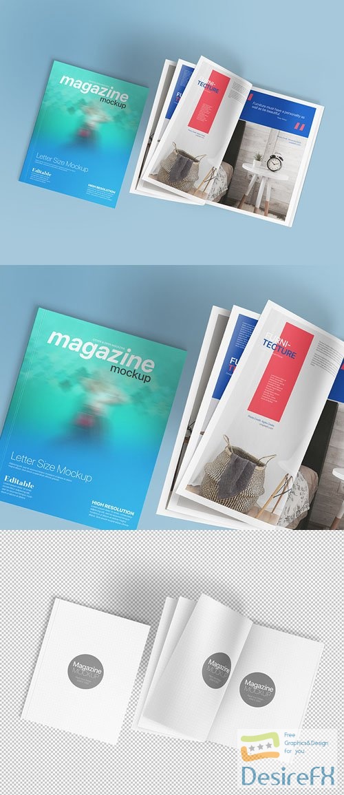Realistic US-Letter Magazine PSD Mockup Template