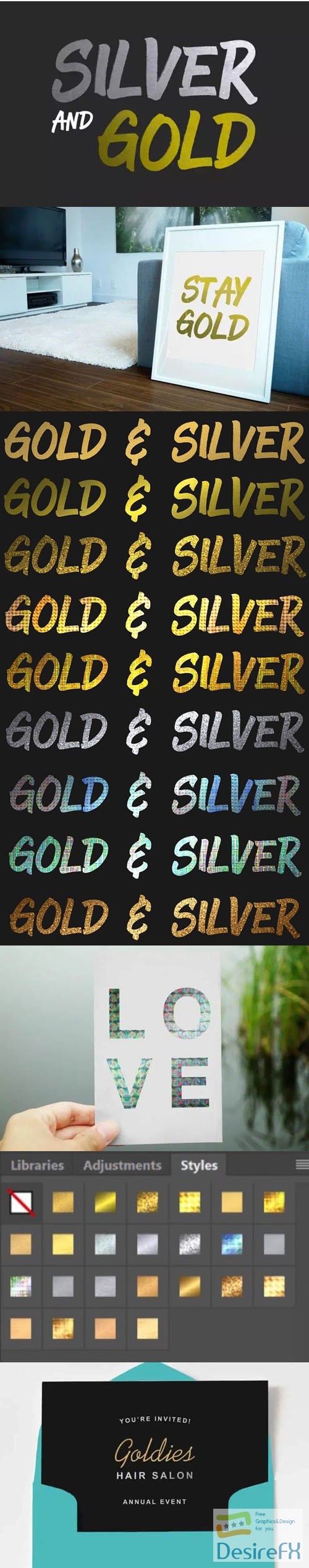 Silver &amp; Gold Textures Styles for Photoshop