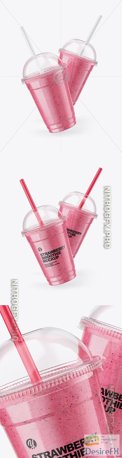 Two Strawberry Smoothie Cups Mockup 83225