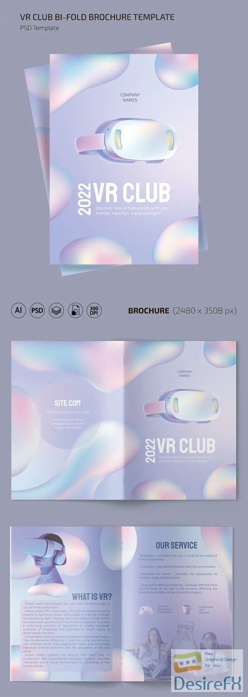 VR Club Brochure - Bi-Fold PSD Template + Ai