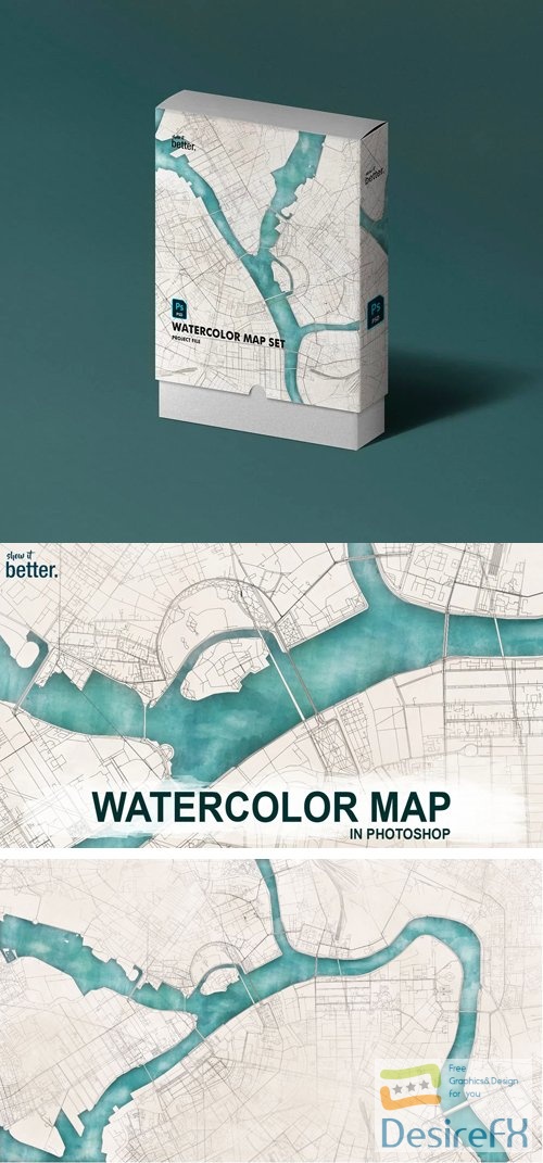 Watercolor Map - Photoshop Package PSD/ABR/DXF