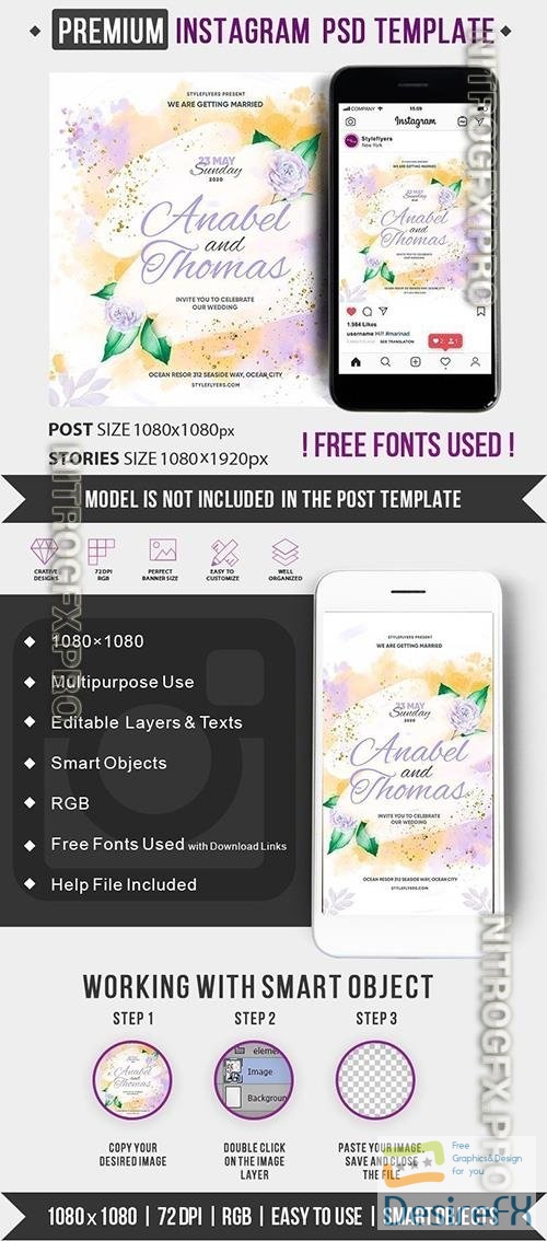 Wedding Invitation Instagram Post and Story Template