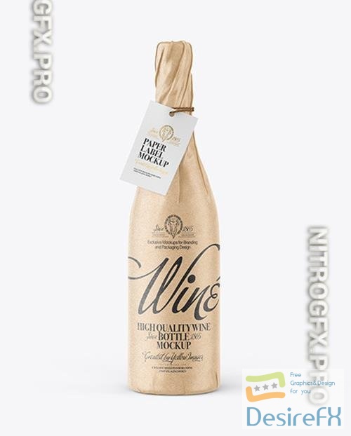 Wine Bottle in Kraft Paper Wrap Mockup 82776