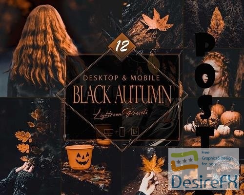 12 Black Autumn Lightroom Presets, Moody Fall Mobile Preset - 1043125941