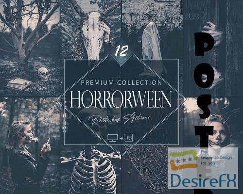 12 Horrorween Photoshop Actions, Moody Halloween ACR Preset, Dark Horror Ps Filter
