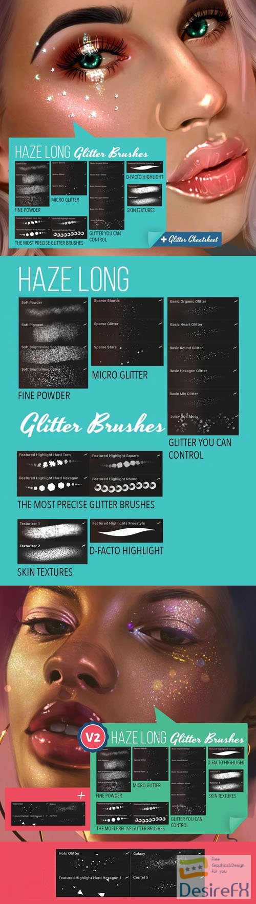 24 Haze Long Glitter Brushes for Procreate
