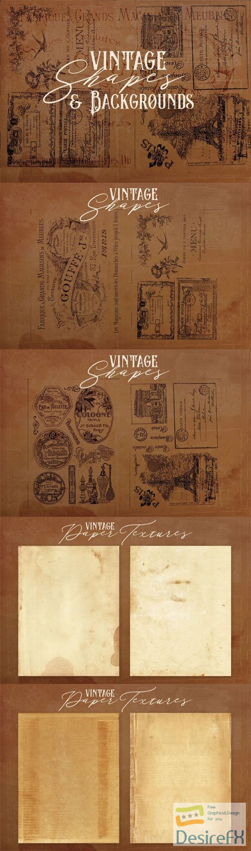 8 Vintage Badge Shapes &amp; Grunge Paper Textures