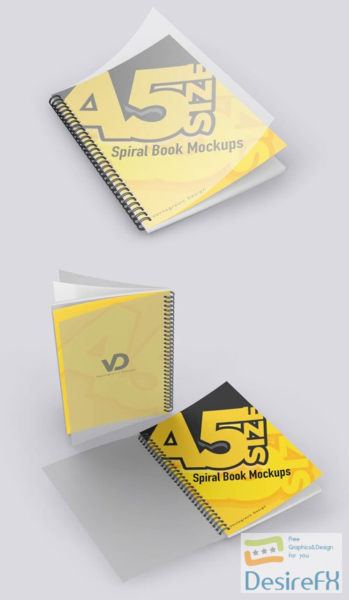 A5 Spiral Book with PVC Plastic Cover PSD Mockup Template