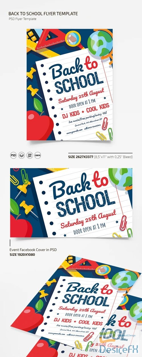 Back To School Flyer PSD Template + Facebook Cover