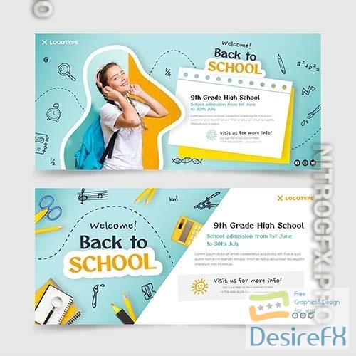 Back to school horizontal banners set with photo