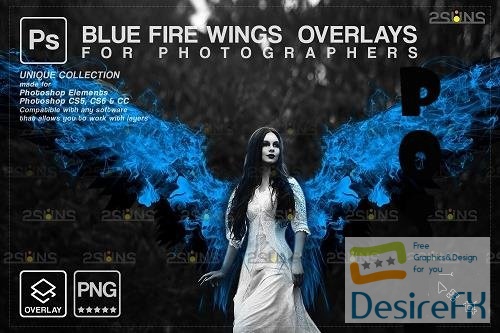Blue Fire wings overlay & Halloween overlay, Photoshop overlay - 1447890