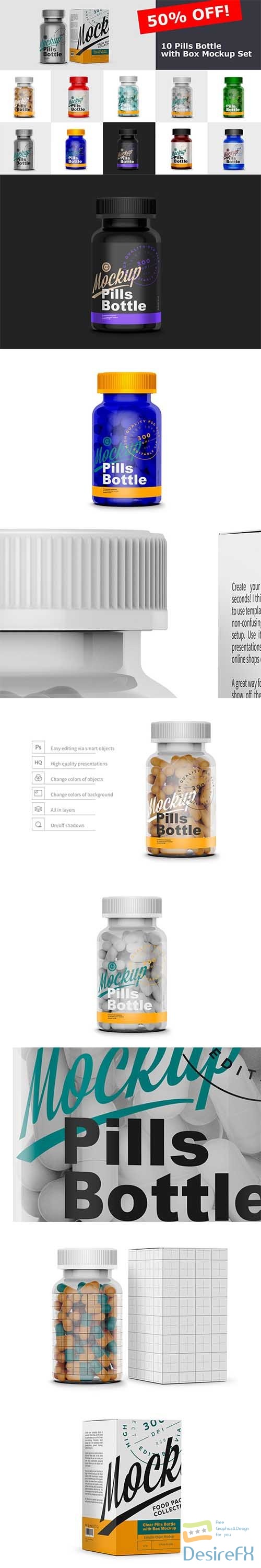 CreativeMarket - Pills Bottle with Box Mockup Set 6374641