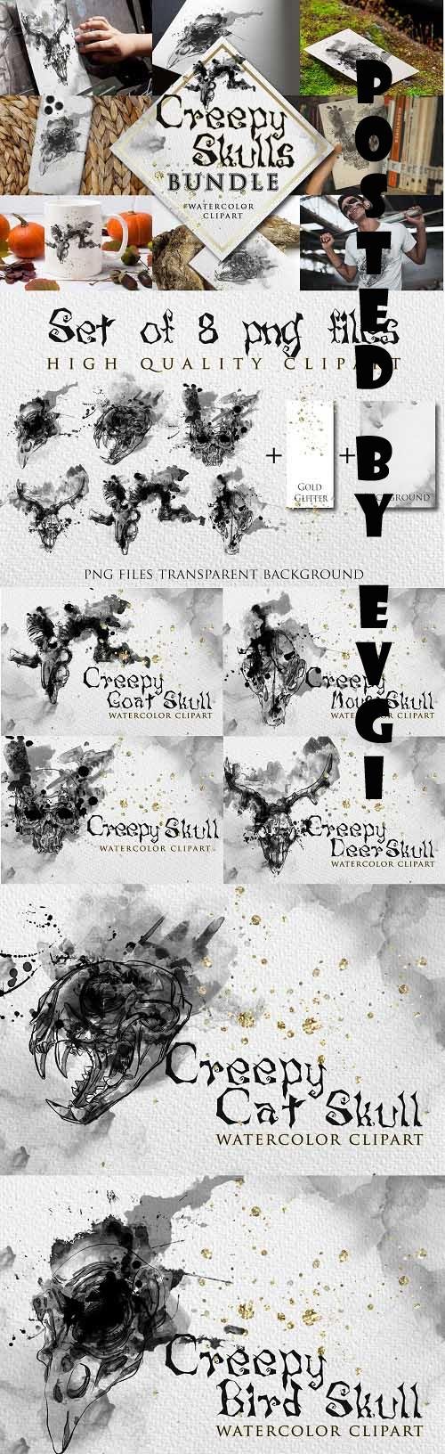 Creepy Animal Skulls Bundle Clipart, gothic occult witch clipart, Scary Skull, Mystical png