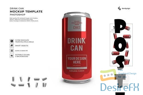 Drink Can Packaging 3D Mockup Template Bundle - 1579471