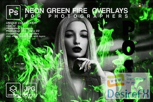 Fire background, Photoshop overlay, Burn overlays, Neon Green Fire V2 - 1447963