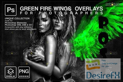 Green Fire wings overlay &amp; Halloween overlay, Photoshop overlay - 1447893