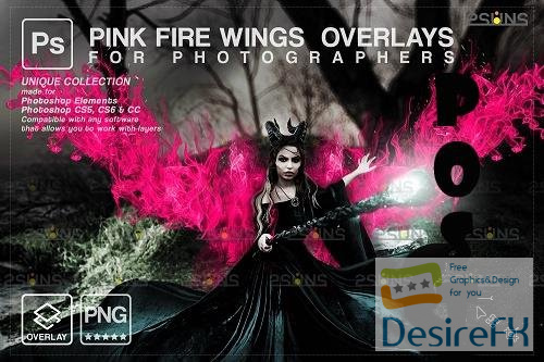 Pink Fire wings overlay &amp; Halloween overlay, Photoshop overlay - 1447885