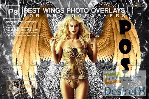 Realistic White Black Gold Angel Wings Photoshop Overlays V2 - 1447938