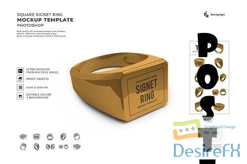 Square Signet Ring 3D Mockup Template Bundle - 1585220