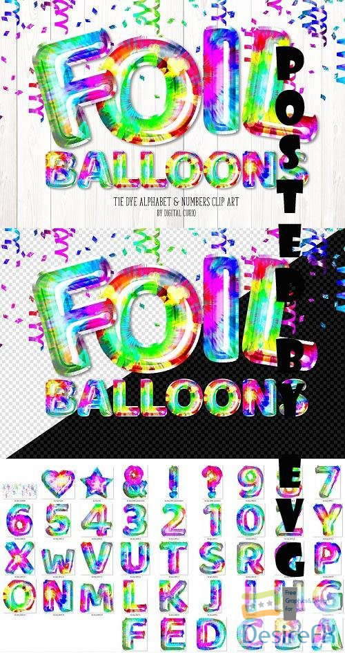 Tie Dye Foil Alphabet Balloons Clipart - 6506920