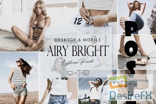 12 Airy Bright Lightroom Presets, Light Mobile Preset, Cloudy Desktop LR Filter