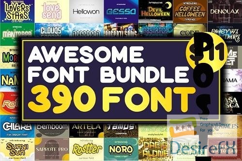 Awesome Font Bundle - 390 Premium Fonts