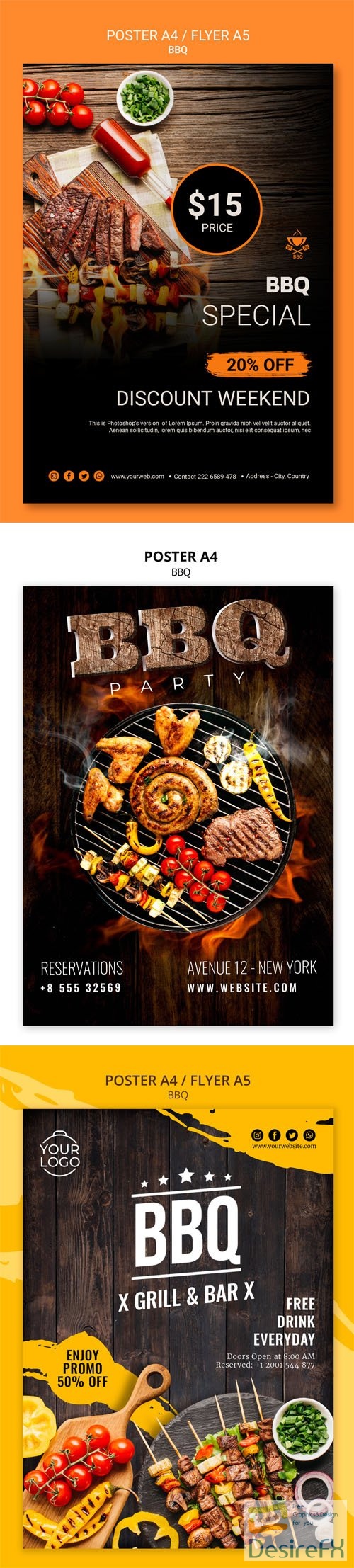Barbeque BBQ Poster A4 / Flyer A5 PSD Templates