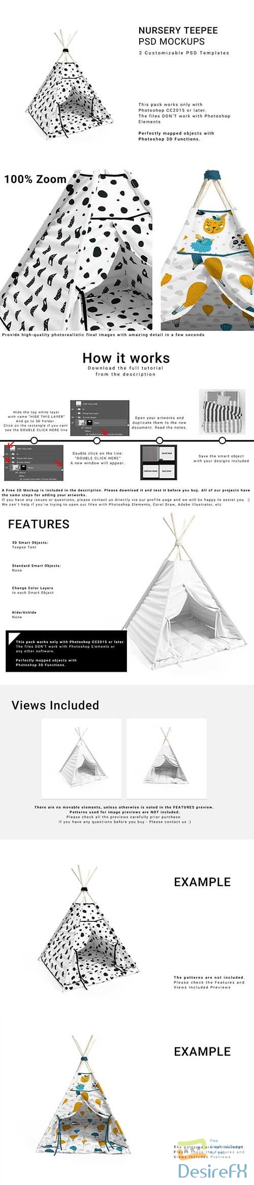 CreativeMarket - Nursery Teepee Tent 3D Mockups 5895666