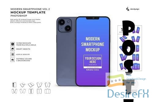 iPhone 13 Smartphone 3D Mockup Template Bundle Vol 2 - 1624926