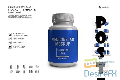 Medicine Bottle Plastic Jar Packaging 3D Mockup Template Bundle - 1610065