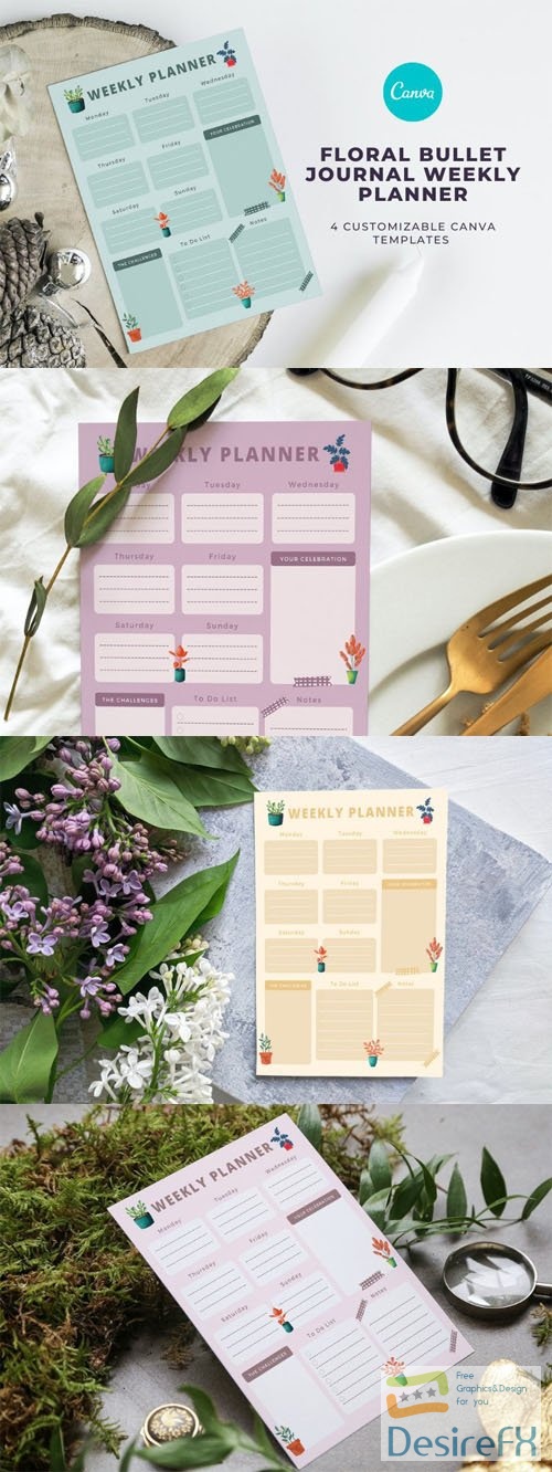 4 Floral Journal Weekly Planner Templates