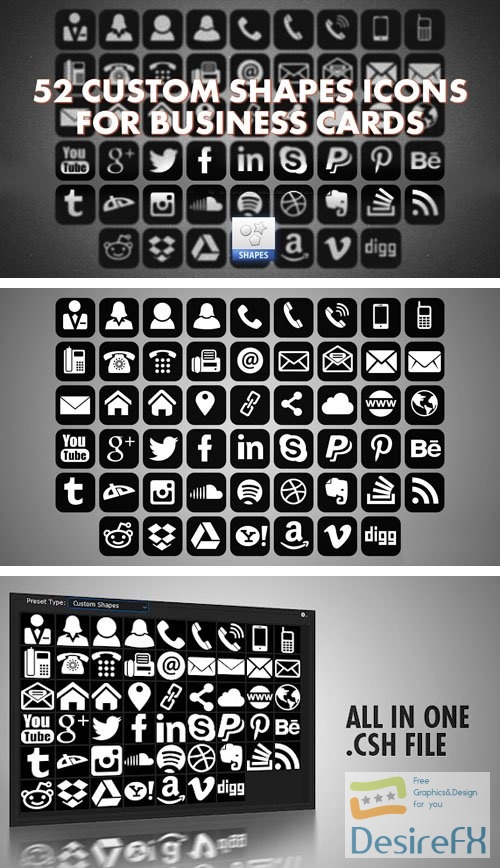 52 Photoshop Custom Shapes Icons CSH for Business Cards