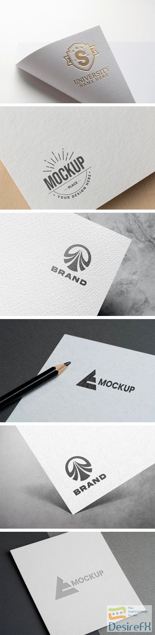 6 Embossed Logos on Paper PSD Mockups Templates