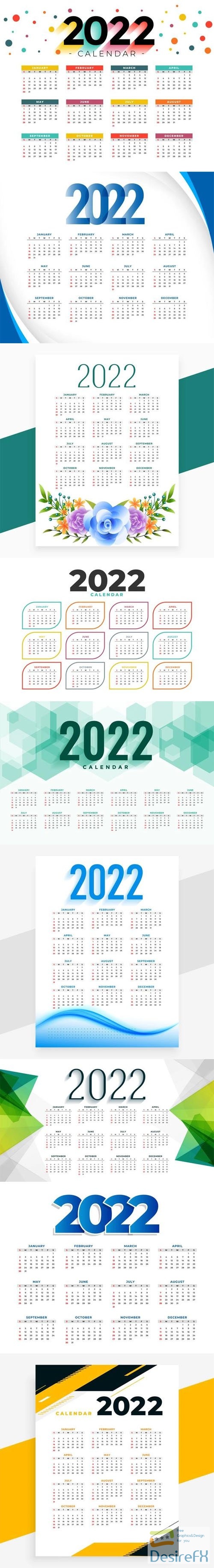 9 New Year 2022 Calendars Vector Design Templates
