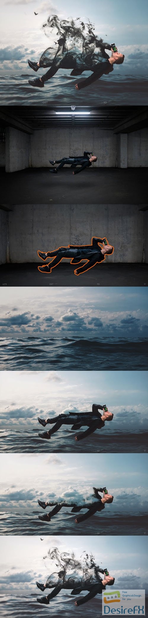 Floating Man With Smoke Over The Sea - Awesome Photoshop Manipulation + Tutorial