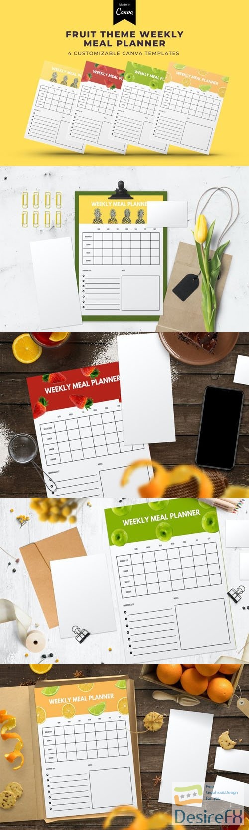 Fruit Theme Weekly Meal Planner - 4 Customizable Templates