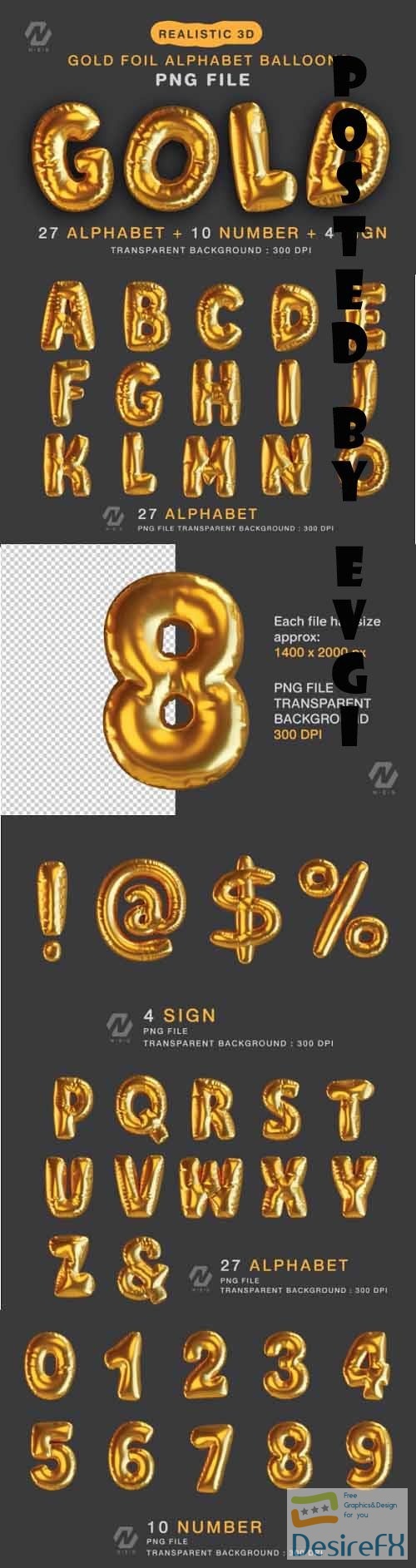 Gold Foil Alphabet Balloon Realistic PNG