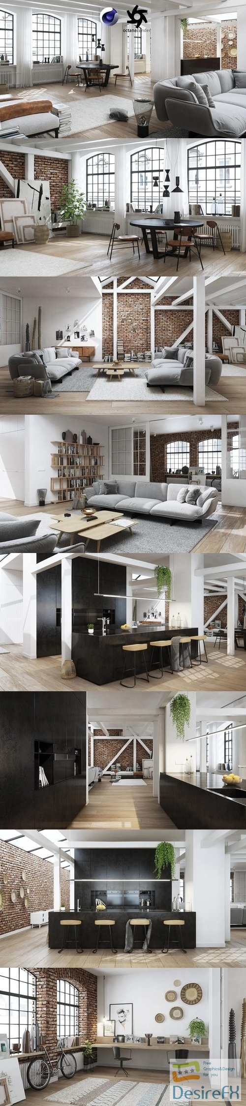 Living Room Interior 3D Scene-11 for Cinema 4D and Octane Render