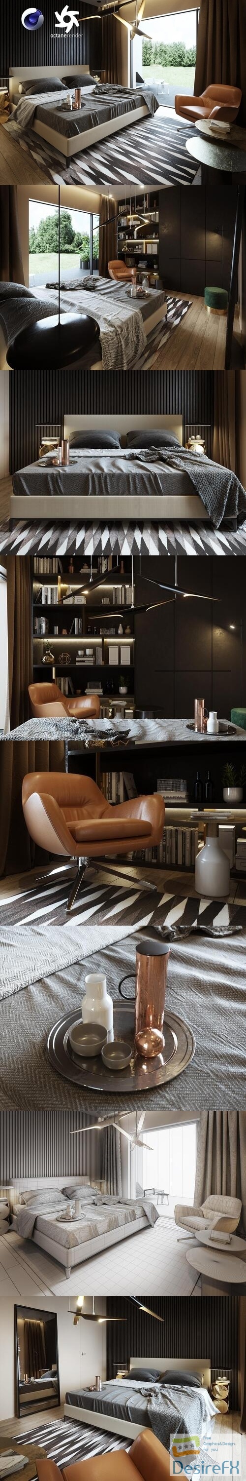 Living Room Interior 3D Scene-02 for Cinema 4D and Octane Render