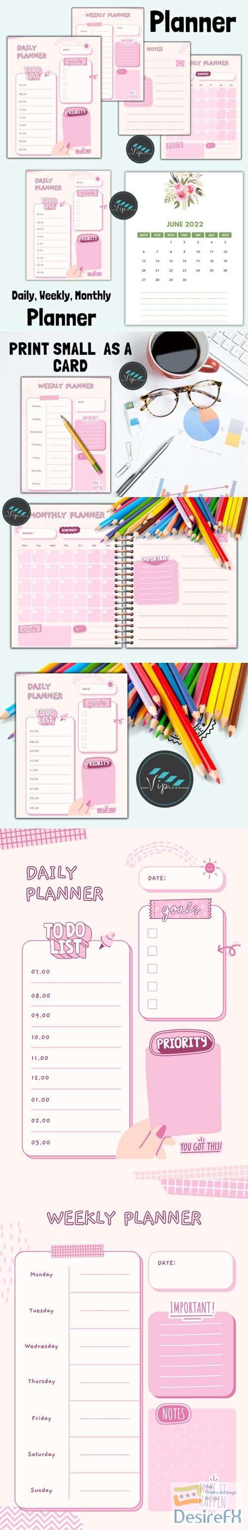 Pink Daily,Weekly and Monthly Planner Templates